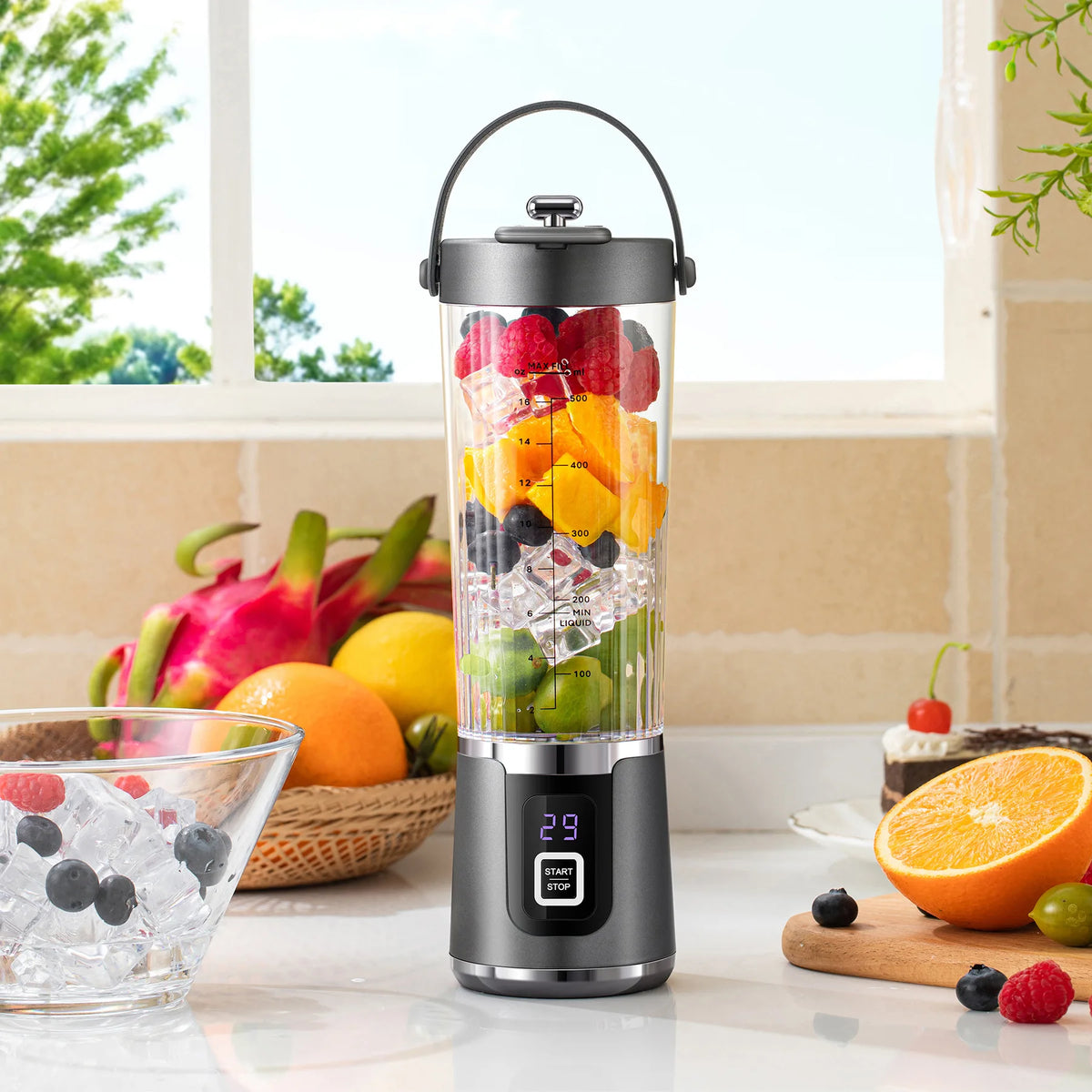 Personal blender blending a smoothie